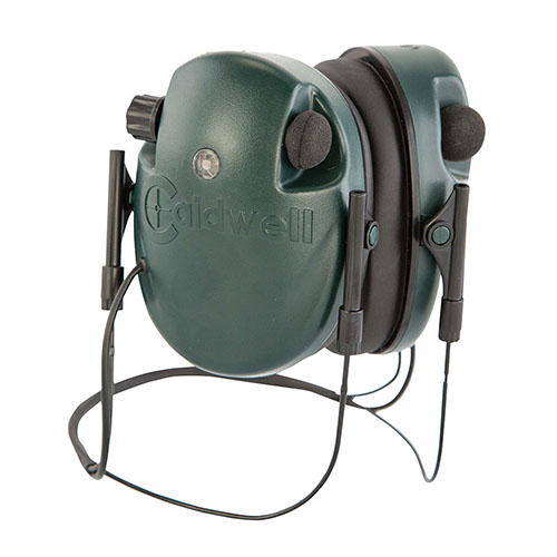 Caldwell E-Max® hörselskydd med låg profil och bakhuvuddesign förstärker ljud upp till 20dB, skyddar hörseln och ger stereo med två mikrofoner.