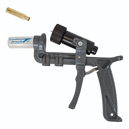 Frankford Arsenal Platinum Series Hand Deprimer är en robust handverktyg för att deprime spent brass enkelt och effektivt, inklusive militär crimped primers.