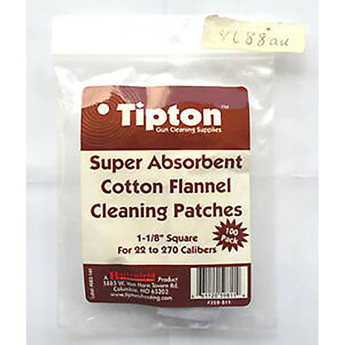 Tipton Patches 22-270 Cal, 1.13" kvadrat, i 100% bomullsfleece, perfekt skurna för användning med Tipton® Jags för effektiv rengöring av ditt vapen.