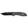 M&P SW1102TS är en robust kniv med 8Cr13MoV blad, gummerat aluminiumhandtag, dubbla tumnaglar, fingerflipper och liner lock för säker användning.