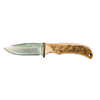Uncle Herny 2201UH Stag Horn Gut Hook Skinner har ett D2 stålblad med satinfinish, stag horn-handtag, full tang och läderfodral för hållbarhet och funktion.