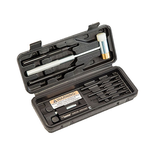 Wheeler Delta Series AR 15 Roll Pin Install Tool Kit gör installation av AR roll pins enkel och säker, utan att skada ditt vapen, med flera verktyg och stansar.