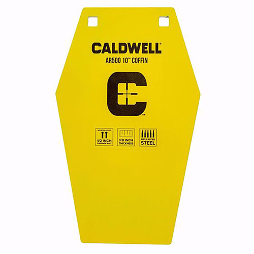 Caldwell AR500 10" Coffin är en hållbar mål av AR-500 härdat stål som tål tusentals skott, perfekt för träning och tävling med flera upphängningslösningar.