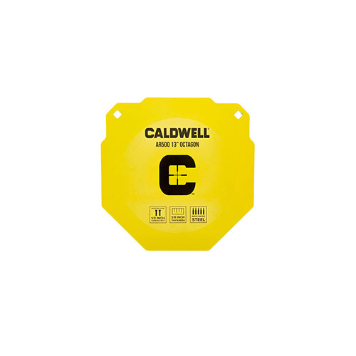 Caldwell AR500 13" Octagon är hållbara mål av AR-500 stål som tål tusentals skott, perfekta för träning och tävling med tre upphängningslösningar.