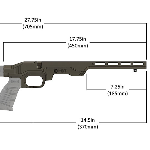 MDT LSS-RF Gen 2 Chassis System är en lätt och kompakt lösning för 22LR/17 HMR gevär, med M-Lok förend och möjlighet att använda AR-pistolgrepp och kolvar.