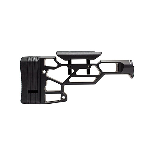 MDT Skeleton Rifle Stock Lite erbjuder justerbar längd på kolven via spacers och en justerbar kindstöd med skruvar, passar TAC21, LSS-XL och HS3 chassiser.