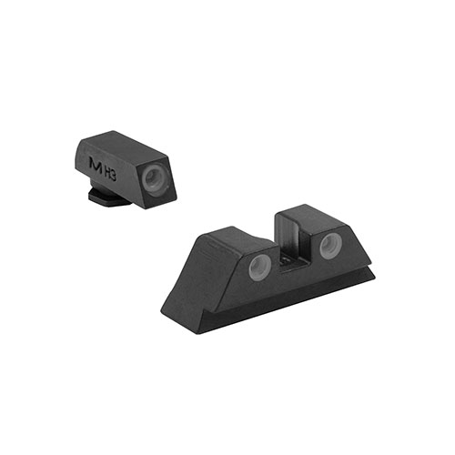 MEPROLIGHT® Tru-Dot® natt sikt för Glock förbättrar träffsäkerheten med över 85% i svagt ljus, med tre tydliga punkter för dag- och nattsikt.
