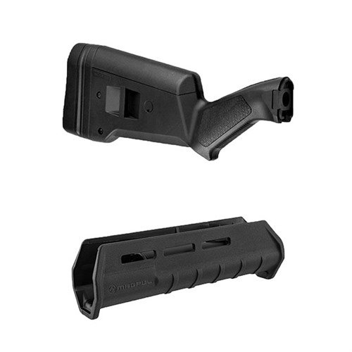 SGA är ett anpassningsbart kol för Remington 870 med många anpassningsbara funktioner, medan M-LOK förend ger lätt vikt och flexibilitet för tillbehör.