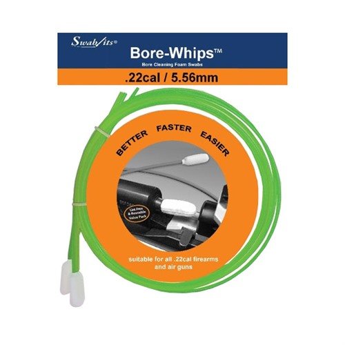 .22 kal Bore-whips™ från Swab-its erbjuder precisionsrengöring med en pull-thru design, är tvättbara, återanvändbara och fungerar som en indikator för tomt lopp.