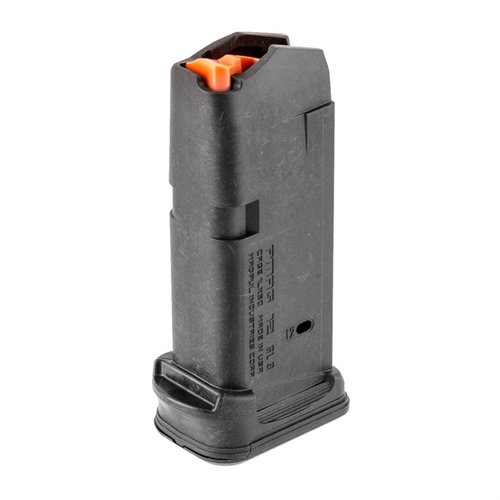 PMAG12 GL 9 för Glock 26 ger 12 skott, bättre grepp och lätt åtkomst med avtagbart bottenplatta, vilket kombinerar kapacitet med kompakt design.