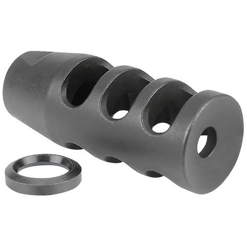 Denna AR-15 Muzzle Brake med tre kammardesign minskar kraftigt rekylen, är tillverkad av verktygsstål med fosfatfinish och har 1/2-28 gängor för 5.56/.223.
