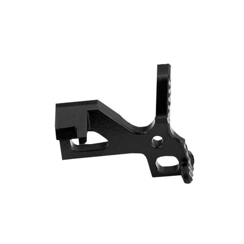 AR-15 Enhanced Bolt Catch och Bolt Stop i svart, tillverkad av CNC Billet 8620 stål, lätt design med överdimensionerade kontrollytor för enkel användning.