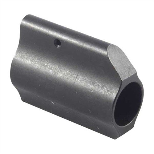 AR-15 gas block i lågprofil i ett stycke av slitstål ger en ren look under fria handguards och låser säkert på pipan med tre stålsetscrews.