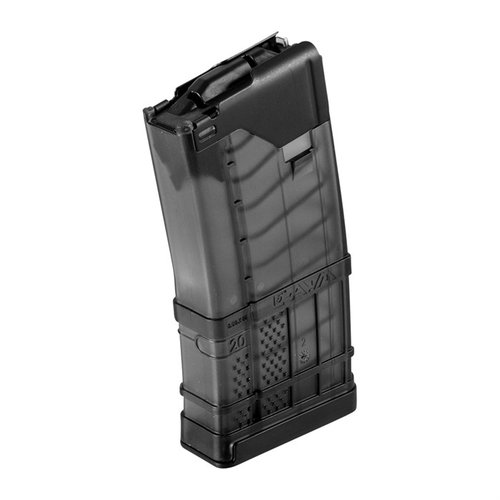 AR-15 L5AWM magasin i polymer med 20 skott, tåligt, korrosionsbeständigt och testat för extrema temperaturer, säkerställer smidig ammunition och enkel hantering.