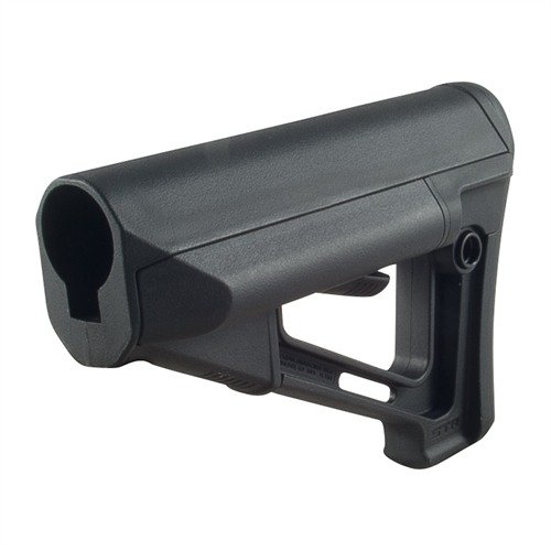 MAGPUL AR-15 STR STOCK erbjuder justerbar LOP, intern batterilagring, och en solid känsla med minimalt spel, perfekt för komfort och funktionalitet.