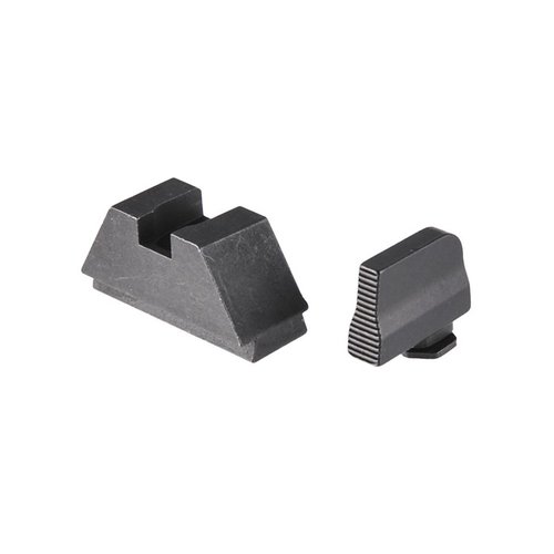 Suppressor höjd sikten ger en optimal siktbild för en dämpad Glock, med en serraterad front för minskad bländning och robust konstruktion i stål.