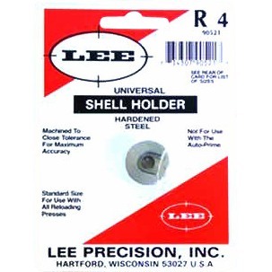 Den universella hylshållaren #4 från LEE PRECISION är kompatibel med de flesta omladdningspressar, men fungerar ej med Lee Auto Prime.