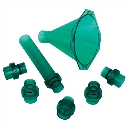 QUICK CHANGE POWDER FUNNEL KIT från RCBS löser problemet med felpassande trattar, har anpassningar för optimal pulverflöde och en 4" drop tube för enkel påfyllning.
