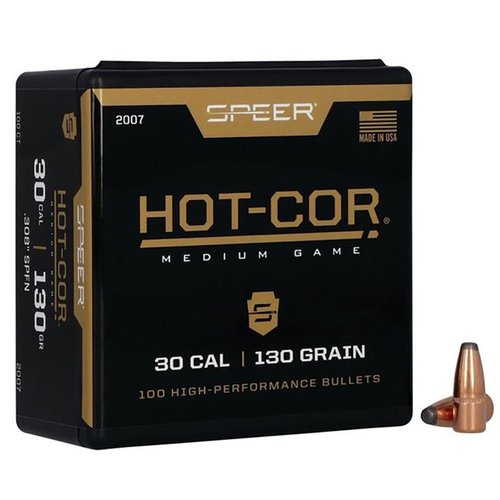Hot-Cor 30 kaliber soft point flat nose kulor erbjuder hög precision och pålitlig prestanda tack vare en unik tillverkningsprocess som eliminerar skadliga håligheter.
