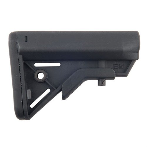 B5 SYSTEMS BRAVO COLLAPSIBLE MIL-SPEC STOCK för AR-15 erbjuder ergonomisk kindstöd, lättviktsdesign och säker justering av längd, perfekt för militär och sportskytte.