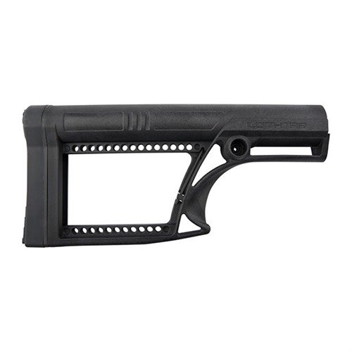 Luth-AR Skeleton Stock passar alla AR-15 och 308-riflar, är lätt, hållbar och justerbar för både höjd och längd för optimal komfort.