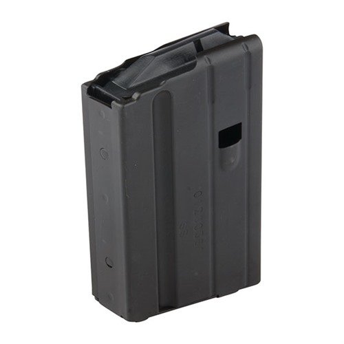 Hållbara, rostfria AR-15 5RD magasin med polymer anti-tilt follower för pålitlig matning och en matt svart finish för diskret användning.