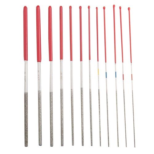 Pro Series Diamond Coated Micro File-set med 12 filer i storlekar från .030" till .120" för exakt filning, hållbarhet och mångsidiga tillämpningar.