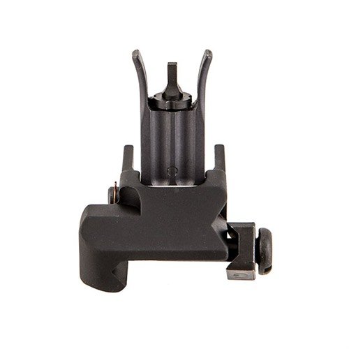 KAC M4 Flip-Up Front Sight erbjuder låg profil, hållbar konstruktion av stål och aluminium, justerbar höjd och skyddar sikten vid ihopfällning.