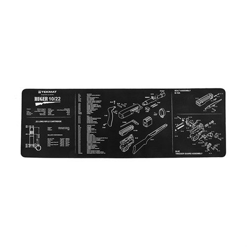 TEKMAT LONG GUN CLEANING MAT skyddar din bössa under rengöring med en mjuk polyester topp och halkfri neoprenbotten, lätt att rengöra och med detaljerad partsdiagram.