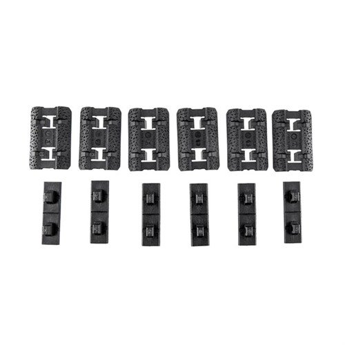 M-LOK Type 2 Rail Covers från MAGPUL ger ett lågt profil, bra grepp och anpassningsbar design för M-LOK-system, med 6 paneler per förpackning.