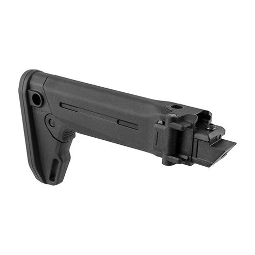 Magpul Zhukov-S Stock är ett vikbart och justerbart kolv för AK med QD sling mounts, modulära Cheek Risers och gummibakstycke för bättre grepp.