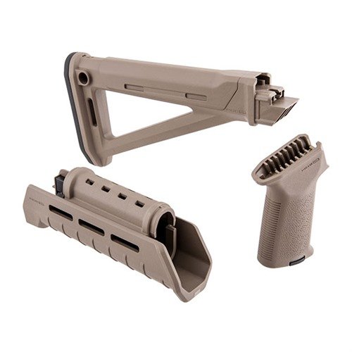 Uppgradera din Kalashnikov med Magpuls MOE AK Stock Set, som erbjuder ergonomi, M-LOK fäste, intern förvaring och ett robust grepp för bättre kontroll.
