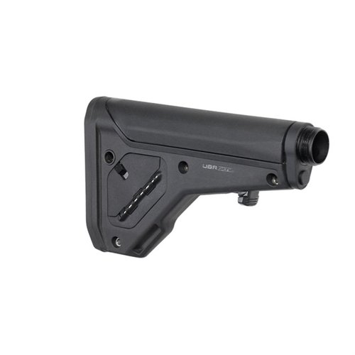 UBR 2.0 är en justerbar kolv för AR15/M4 som erbjuder styrka och stabilitet, med 8 positioner, QD slingfästen och ergonomiskt gummibakstycke.
