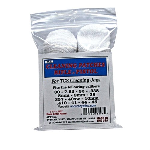 TCS Cleaning Patches är tillverkade av 100% bomullsfleece och finns i olika storlekar för perfekt passform och funktion med TCS Cleaning Jags för olika kalibrar.