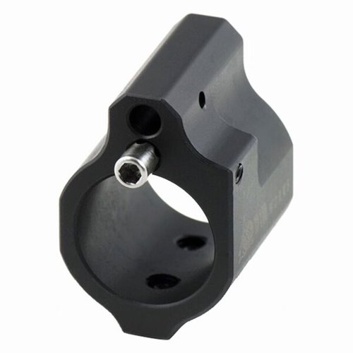 ODIN Works AR-15 Low Profile Gas Block erbjuder 20 justeringspunkter för exakt gasflöde, tillverkad av kolstål med svart nitride-yta och ingen behov av setskruvar.