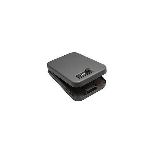 SnapSafe Lock Box erbjuder säker förvaring av handeldvapen och värdesaker med kraftig stål konstruktion, tjock skuminteriör och en 4 ft stål kabel.
