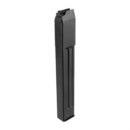 Letar du efter ett ersättningsmagasin för din GSG MP-40 9mm? Vårt 25-raders magasin i svart stål är hållbart och pålitligt för dina skjutningar.
