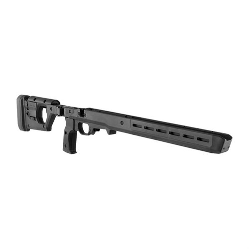 Magpul Pro 700 Chassis erbjuder justerbarhet, ambidextrös design, komfortabel polymergrepp och M-LOK för tillbehör, perfekt för Remington 700.