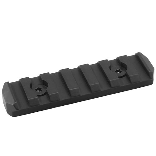 Mission First Tactical KeyMod Picatinny Rail Section erbjuder enkel anpassning med 7 Picatinny-slitsar, hållbar 6061 aluminium och rostfritt stål för säker montering.