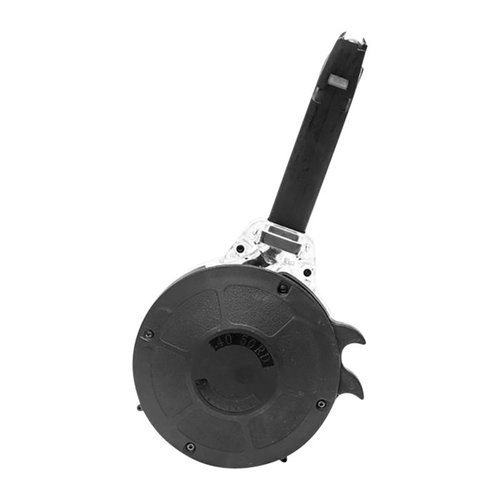 KCI 50-runders trummagasin för Glock® 22/23 erbjuder hög kapacitet, snabb påfyllning och hållbar konstruktion för pålitlig användning.