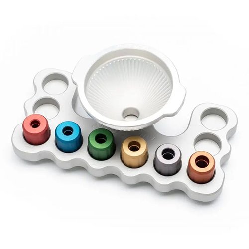 AREA 419 MASTER FUNNEL KIT erbjuder utbytbara, kaliberspecifika huvuden för maximal flödeskapacitet, tillverkad av anodiserad aluminium för säker och effektiv omladdning.