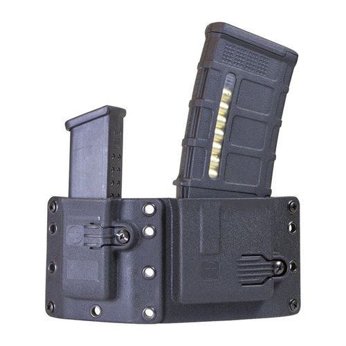 Copia kombinationen av rifle och pistol magasinbärare erbjuder högkvalitativ, ambidextrös design för daglig bärning av både AR och 9/40 magasin.