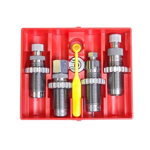 4 Die Deluxe Pistol Die Set för 380 Auto erbjuder en komplett uppsättning med Carbide Full Length Sizing Die, Bullet Seating Die och mer för enkel och effektiv omladdning.