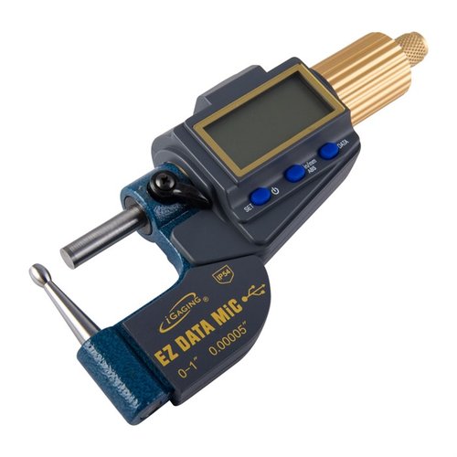 Mät tjockleken på hylsor enkelt med iGaging EZ Data Tube Micrometer, som har en äggformad anvil, noggrannhet upp till 0.0015" och LCD-display.