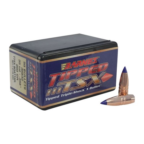 BARNES TIPPED TRIPLE-SHOCK X 35 kaliber kulor erbjuder snabb expansion, nästan 100% viktbevarande och dödlig precision för överlägsen terminalprestanda.