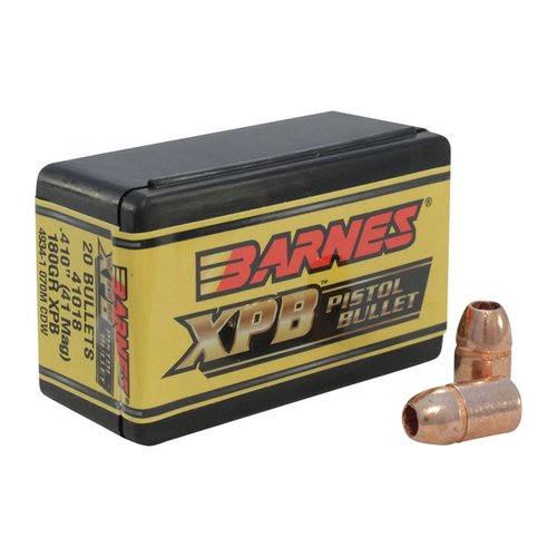 BARNES XPB 41 MAGNUM (0.410") pistolkulor erbjuder överlägsen precision och kraft med en vikt på 180gr, perfekt för jakt och sportskytte.
