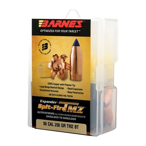 BARNES SPIT-FIRE TMZ BULLETS erbjuder överlägsen precision och kraft med sin 50 kaliber (0.510") design och 290GR vikt, perfekt för jägare och sportskyttar.