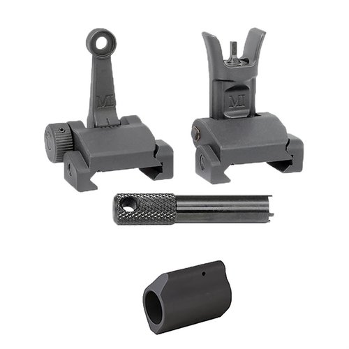Midwest Industries AR-15 gasblock med flip-up combat sights erbjuder en robust och pålitlig sikteslösning, perfekt för skytte även utan primär optik.