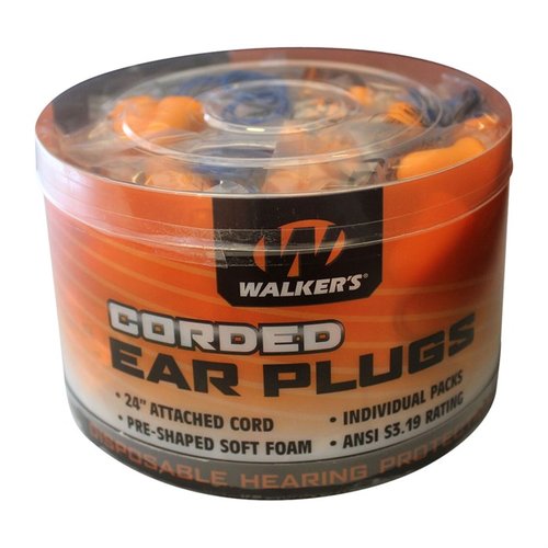 Walkers Corded Foam Ear Plugs ger 32 dB ljudreduktion och är alltid ihopkopplade, vilket förhindrar förlust under skytte. Finns i 50-pars burk.
