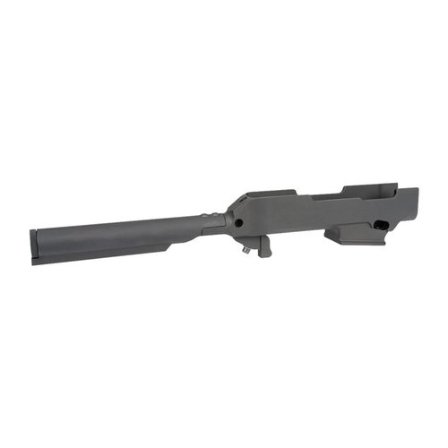 Midwest Industries Ruger PC Carbine Takedown Chassis förbättrar hållbarheten, möjliggör enkel installation och behåller fabriks järnsikten samt har en vattentät förvaringsfack.